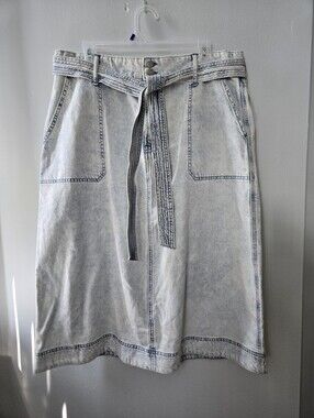Light Acid Wash 16/XL Denim GAP Midi Jean Skirt Tie Belt 4 Pockets A-line Retro